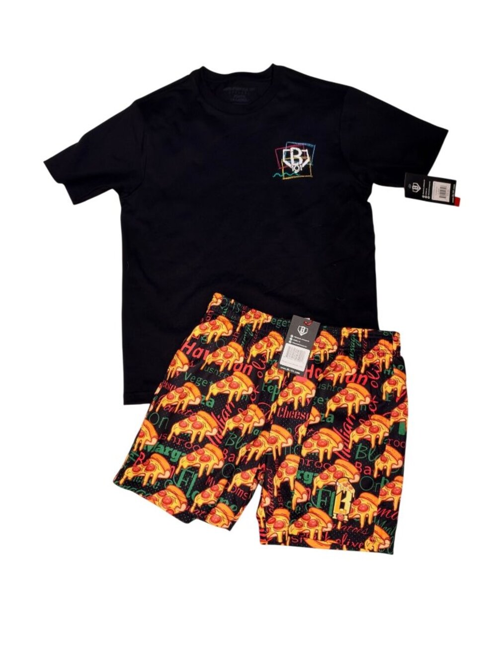 NWT Baseball 101 Youth XL pizza shorts and black shirt
